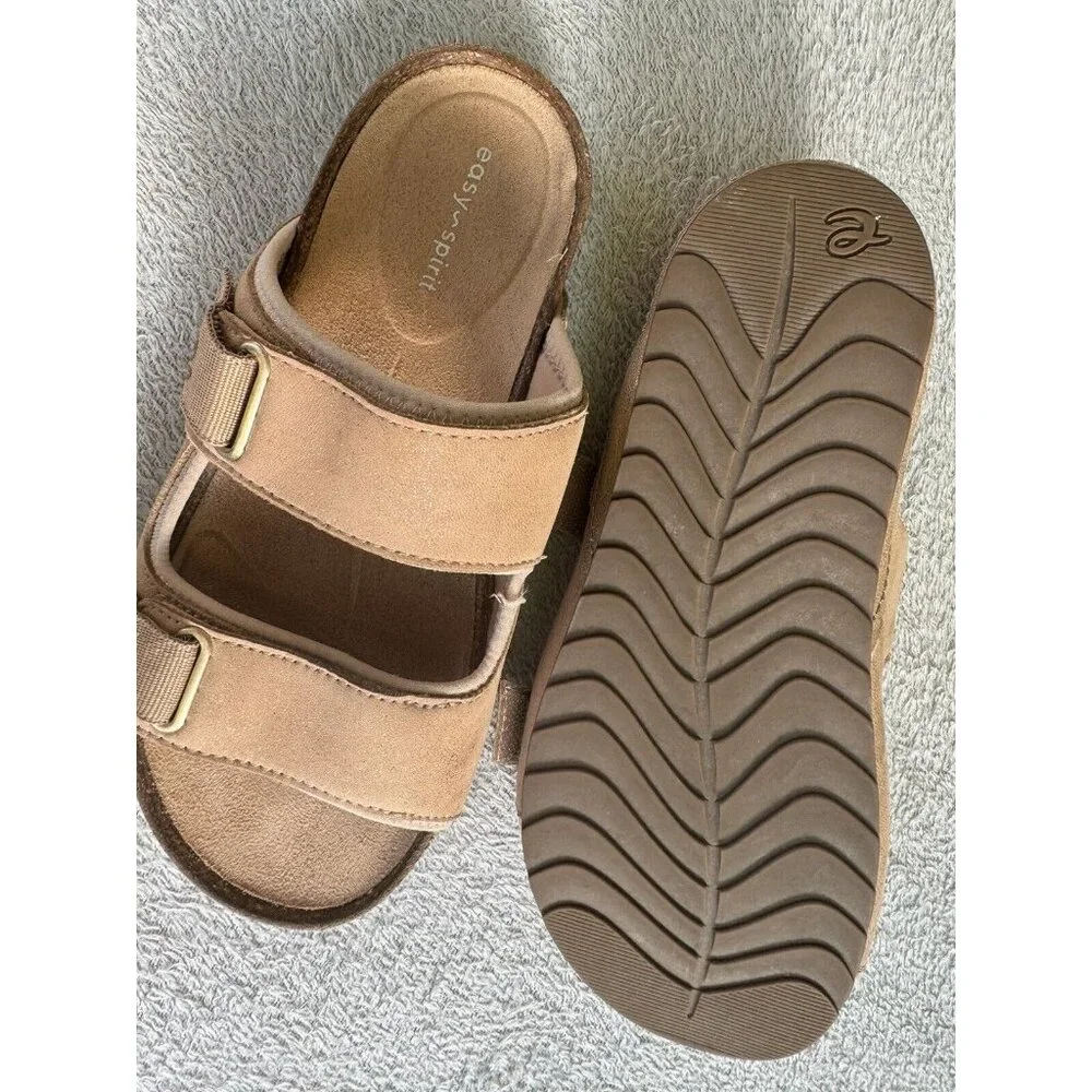 Easy Spirit Women's Leather Slip On Lightweight Beige Sandals Size‎ 7 Comfort